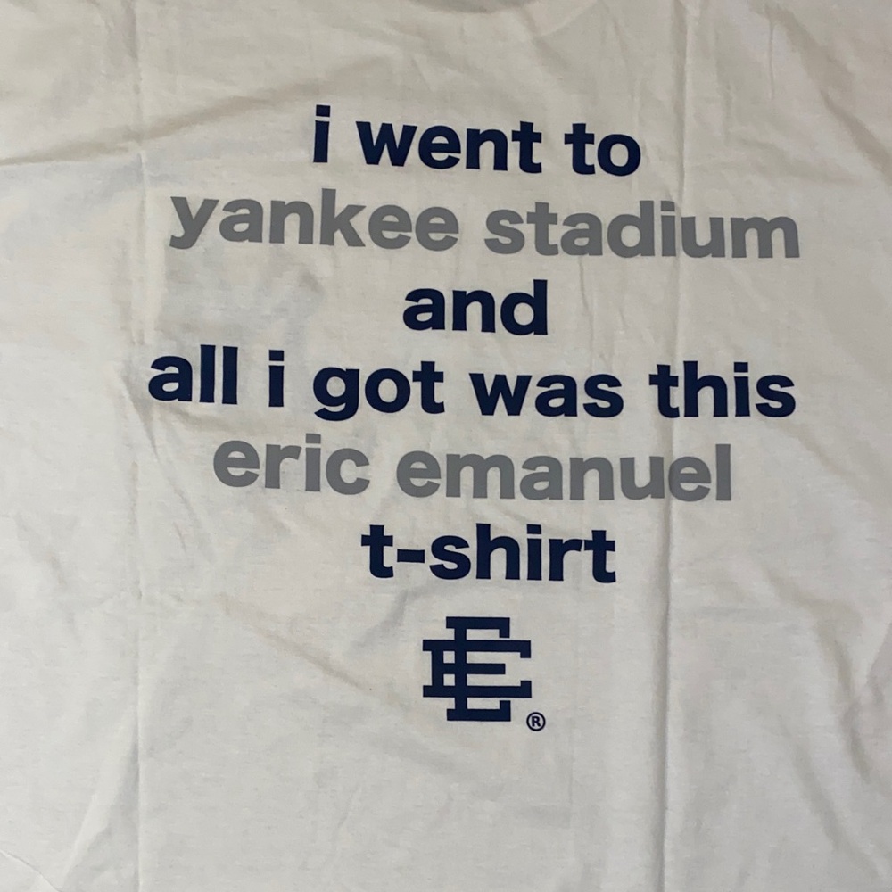 🥎Eric Emanuel Yankee Stadium 2025 Exclusive White Tee with Navy Logo🥎